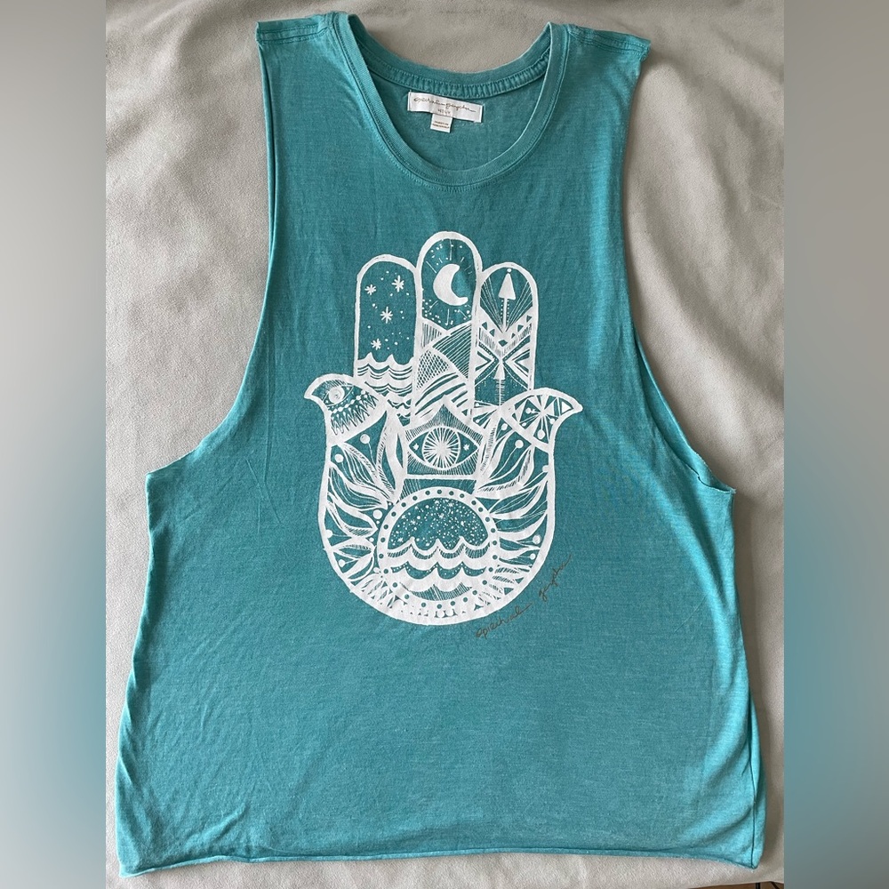 Spiritual Gangster Hamsa Vintage Wash Turquoise Muscle Tank S/L Wmn Sz M